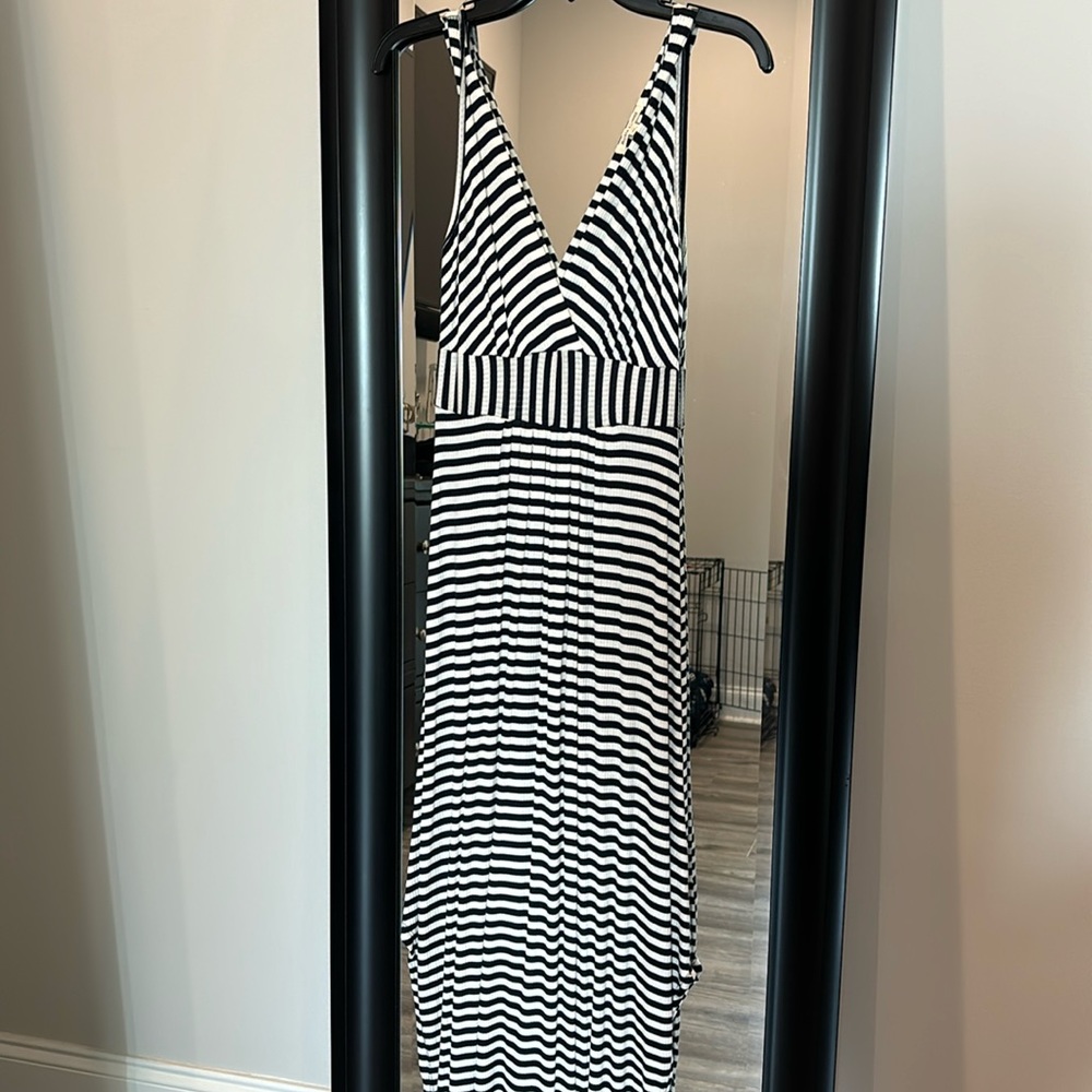 Black and white stripe long dress size medium